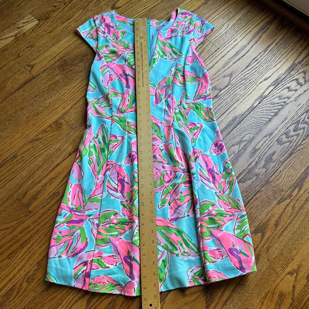 Lilly Pulitzer Briella In The Vias Fit & Flare Posh Ponte Pink Turquoise Dress M - Picture 10 of 14
